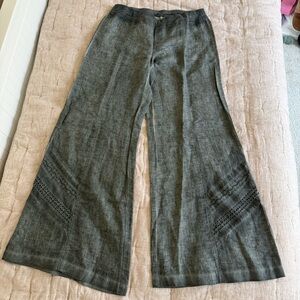 XCVI Wide Leg Linen Pants Embroidered Boho Eyelet Green Gray Minimalist Medium